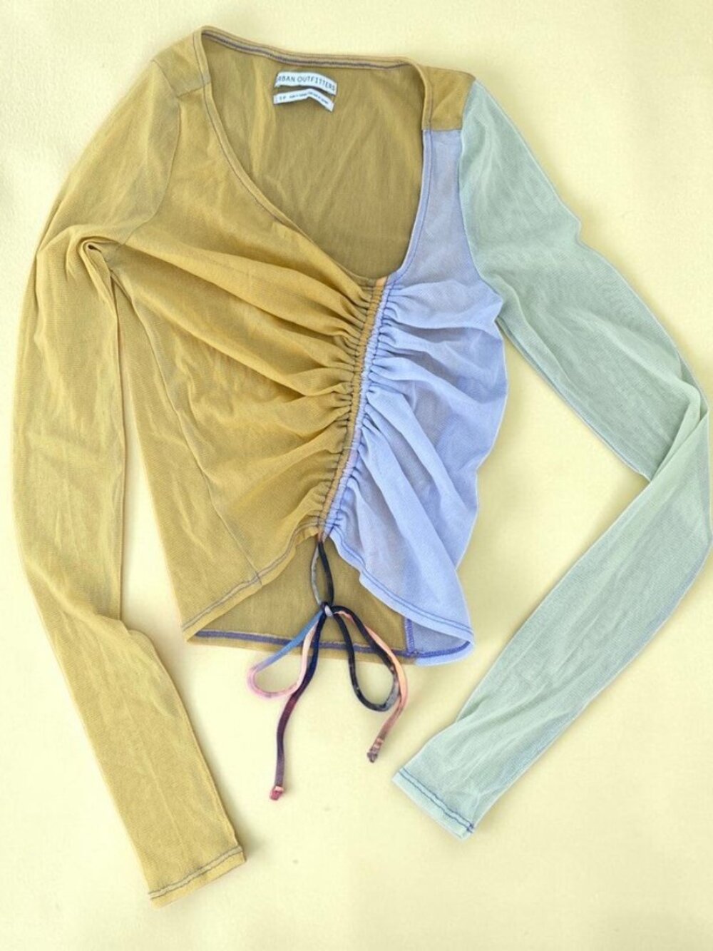 Y2K Urban Outfitters Pastel Mesh Colorblock Ruched Top Fairy Grunge Whimsigoth